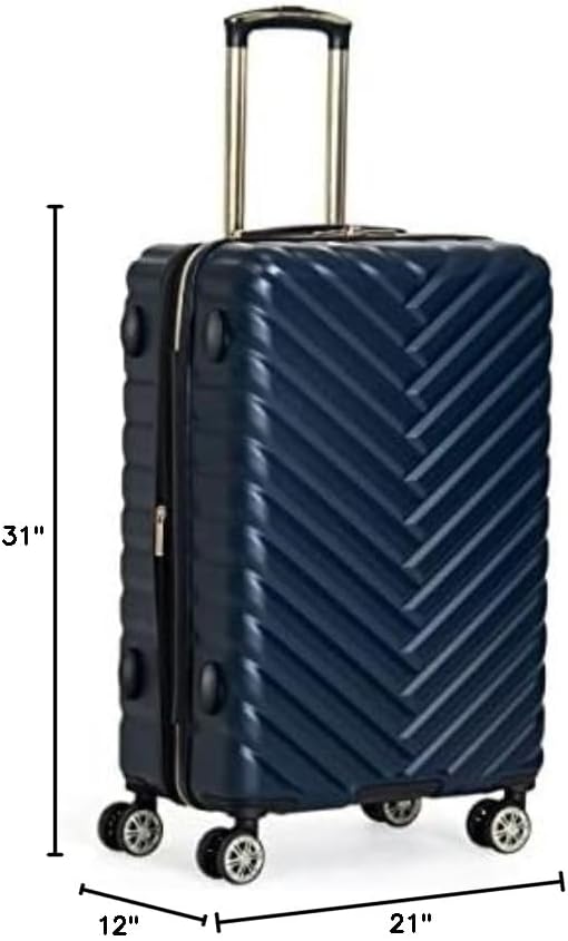 REACTION Madison Square Lightweight Hardside Chevron Expandable Spinner Luggage, Black, 2-Piece (20" Carry On + Tote)