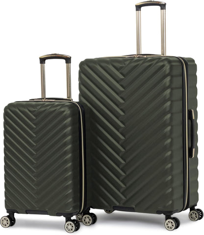 REACTION Madison Square Lightweight Hardside Chevron Expandable Spinner Luggage, Black, 2-Piece (20" Carry On + Tote)