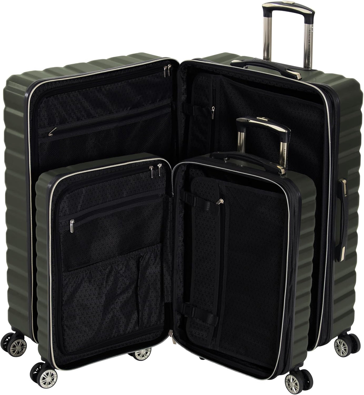 REACTION Madison Square Lightweight Hardside Chevron Expandable Spinner Luggage, Black, 2-Piece (20" Carry On + Tote)