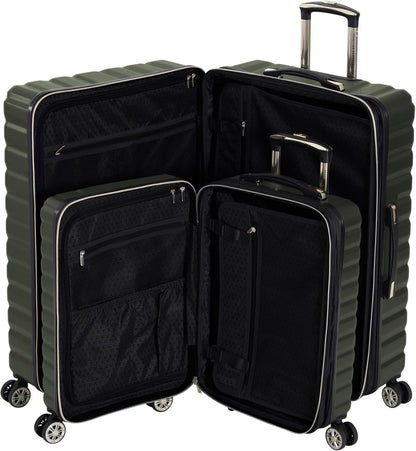 REACTION Madison Square Lightweight Hardside Chevron Expandable Spinner Luggage, Black, 2-Piece (20" Carry On + Tote)