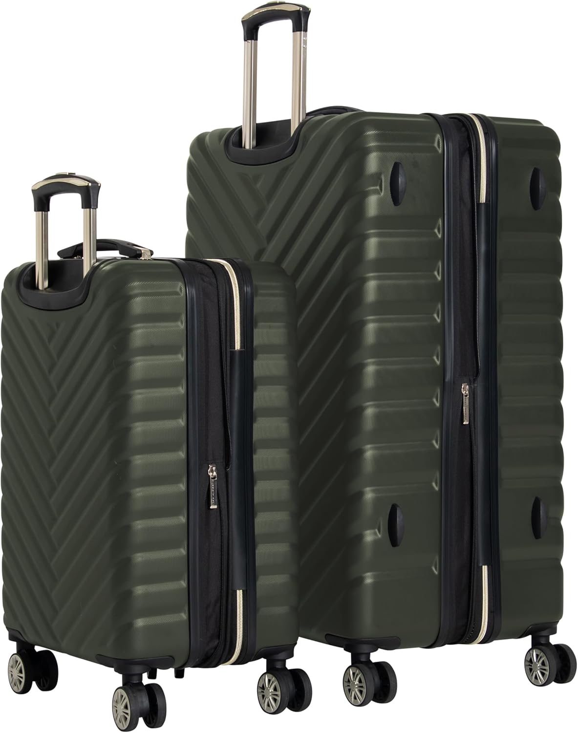 REACTION Madison Square Lightweight Hardside Chevron Expandable Spinner Luggage, Black, 2-Piece (20" Carry On + Tote)