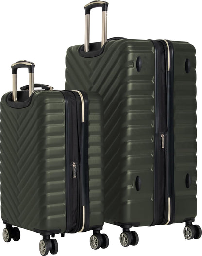 REACTION Madison Square Lightweight Hardside Chevron Expandable Spinner Luggage, Black, 2-Piece (20" Carry On + Tote)