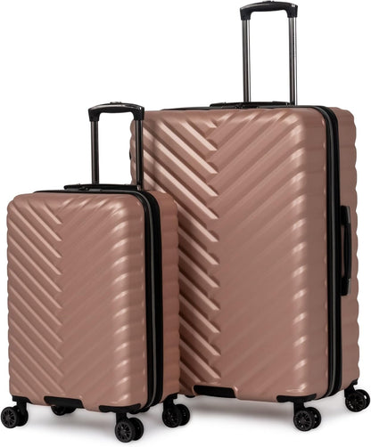 REACTION Madison Square Lightweight Hardside Chevron Expandable Spinner Luggage, Black, 2-Piece (20" Carry On + Tote)