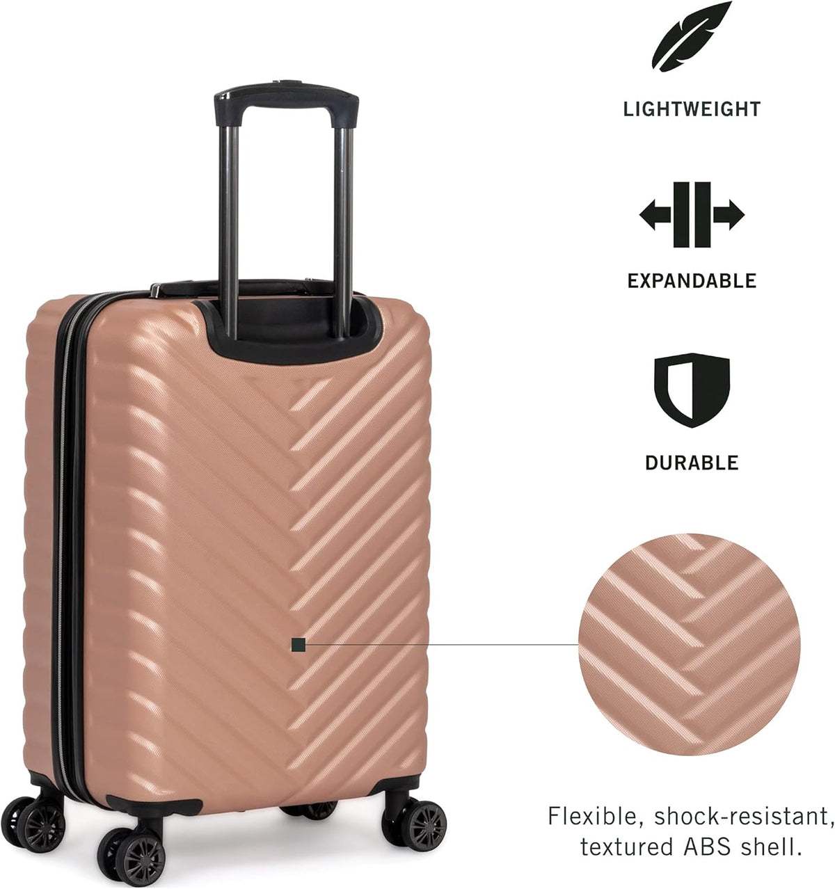 REACTION Madison Square Lightweight Hardside Chevron Expandable Spinner Luggage, Black, 2-Piece (20" Carry On + Tote)