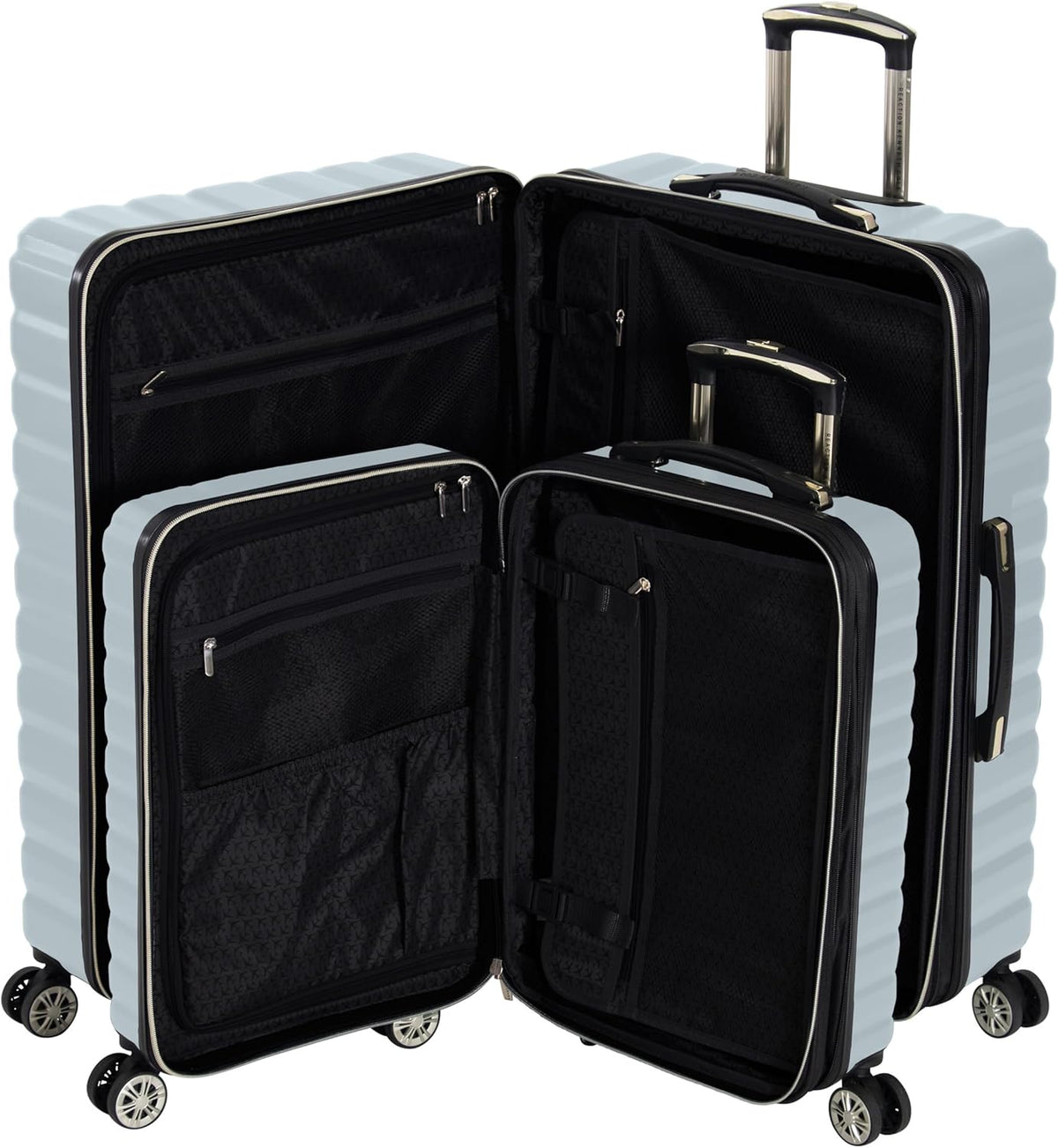REACTION Madison Square Lightweight Hardside Chevron Expandable Spinner Luggage, Black, 2-Piece (20" Carry On + Tote)