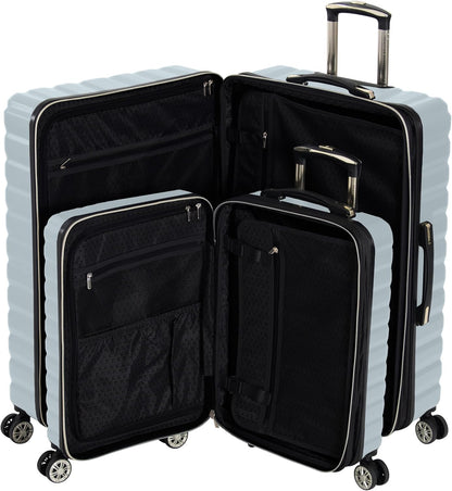 REACTION Madison Square Lightweight Hardside Chevron Expandable Spinner Luggage, Black, 2-Piece (20" Carry On + Tote)