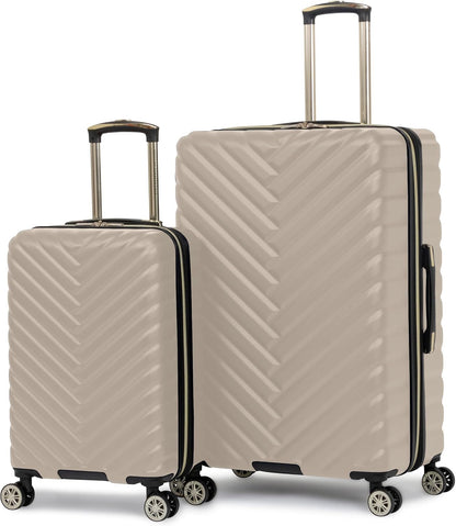 REACTION Madison Square Lightweight Hardside Chevron Expandable Spinner Luggage, Black, 2-Piece (20" Carry On + Tote)