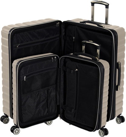REACTION Madison Square Lightweight Hardside Chevron Expandable Spinner Luggage, Black, 2-Piece (20" Carry On + Tote)