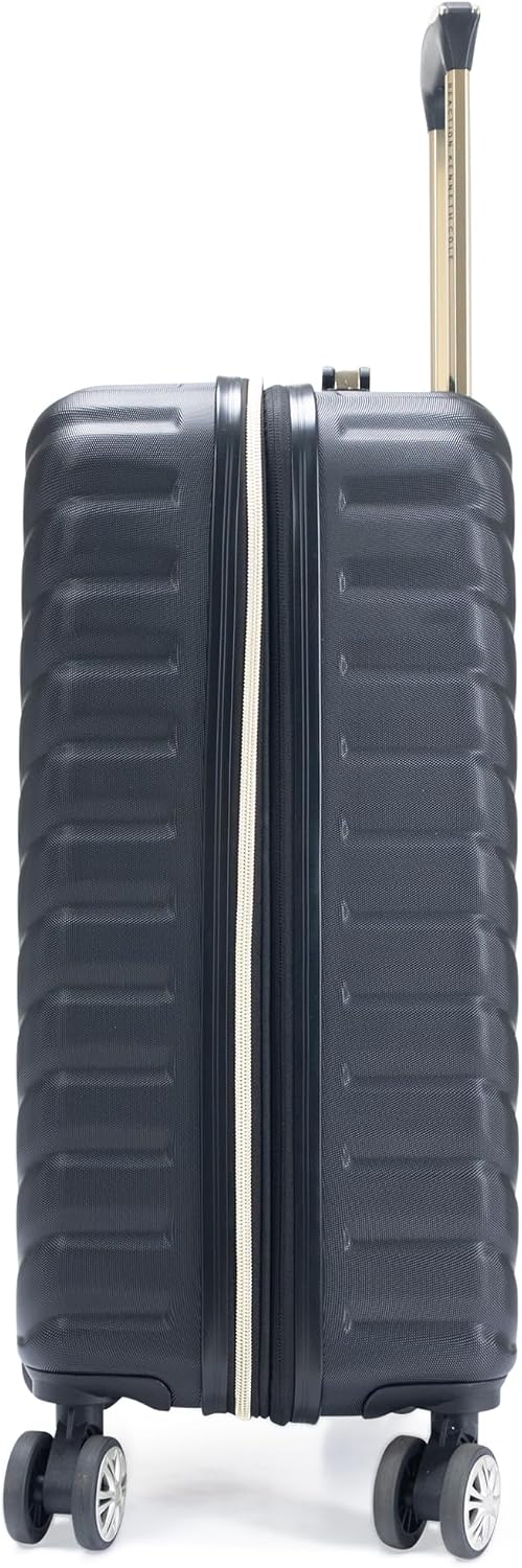 REACTION Madison Square Lightweight Hardside Chevron Expandable Spinner Luggage, Black, 2-Piece (20" Carry On + Tote)