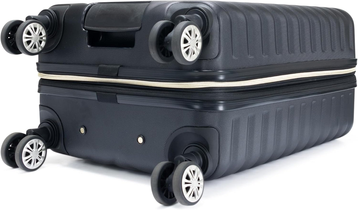 REACTION Madison Square Lightweight Hardside Chevron Expandable Spinner Luggage, Black, 2-Piece (20" Carry On + Tote)