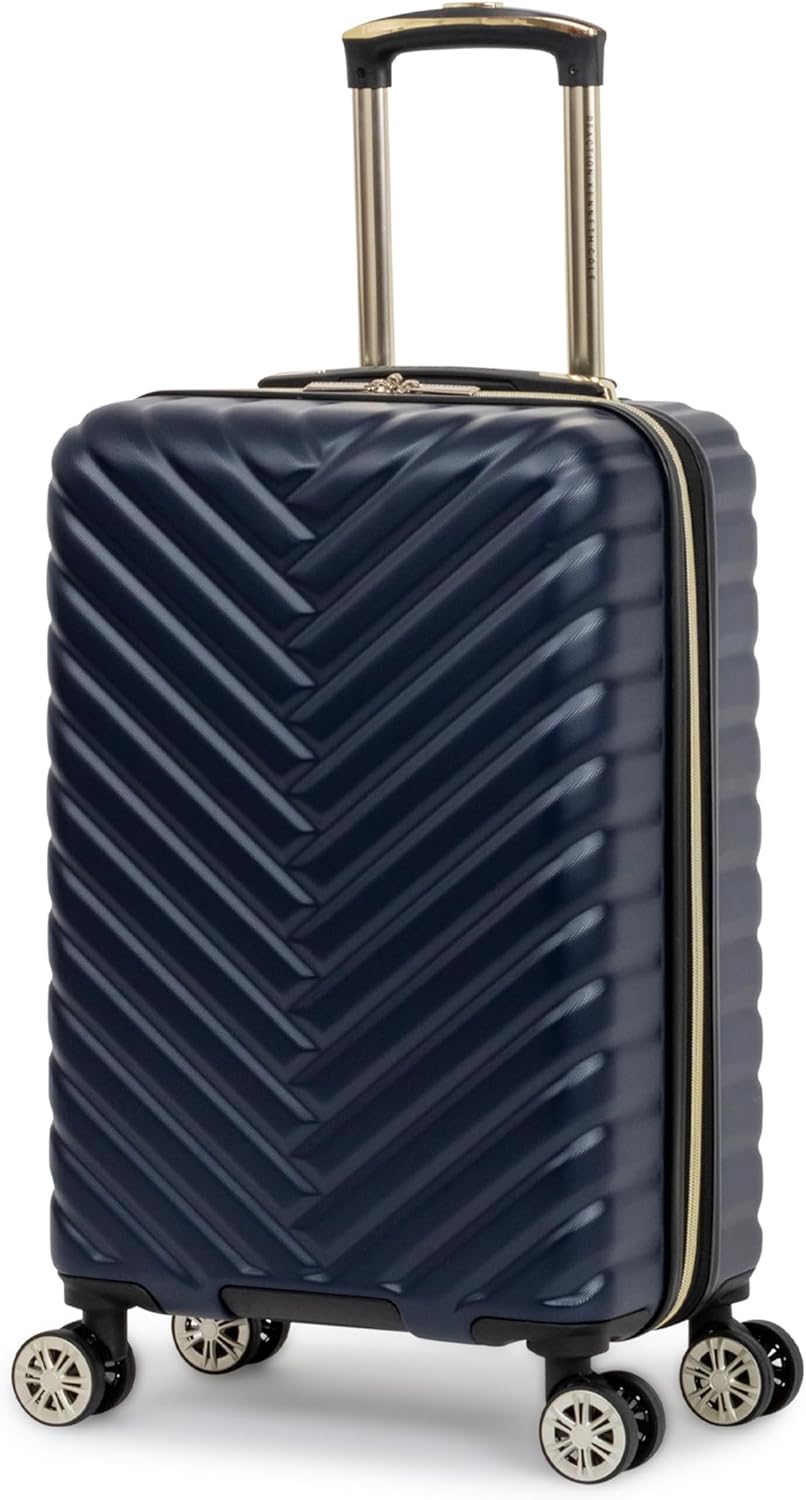 REACTION Madison Square Lightweight Hardside Chevron Expandable Spinner Luggage, Black, 2-Piece (20" Carry On + Tote)