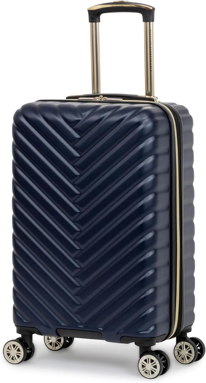 REACTION Madison Square Lightweight Hardside Chevron Expandable Spinner Luggage, Black, 2-Piece (20" Carry On + Tote)