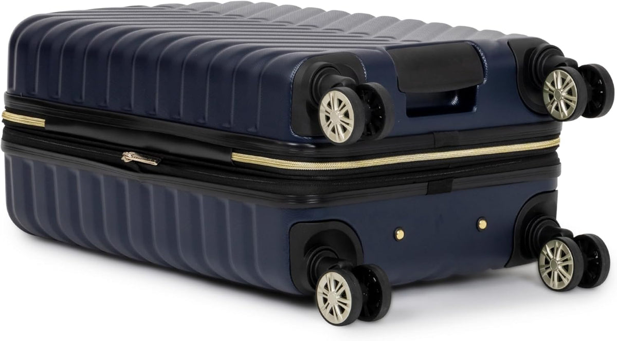 REACTION Madison Square Lightweight Hardside Chevron Expandable Spinner Luggage, Black, 2-Piece (20" Carry On + Tote)