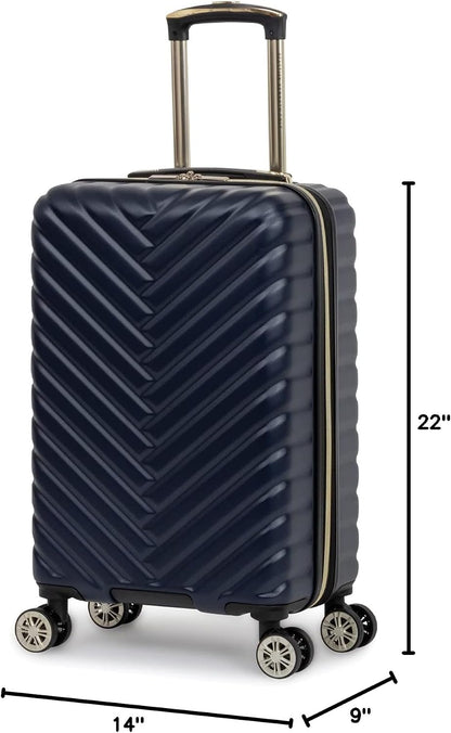 REACTION Madison Square Lightweight Hardside Chevron Expandable Spinner Luggage, Black, 2-Piece (20" Carry On + Tote)