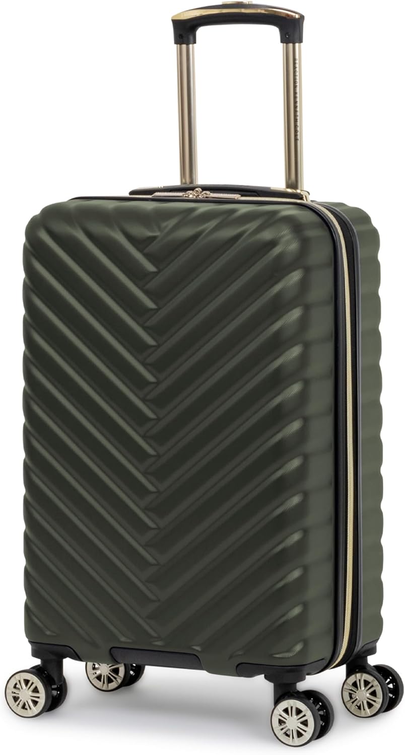 REACTION Madison Square Lightweight Hardside Chevron Expandable Spinner Luggage, Black, 2-Piece (20" Carry On + Tote)