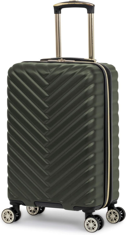 REACTION Madison Square Lightweight Hardside Chevron Expandable Spinner Luggage, Black, 2-Piece (20" Carry On + Tote)