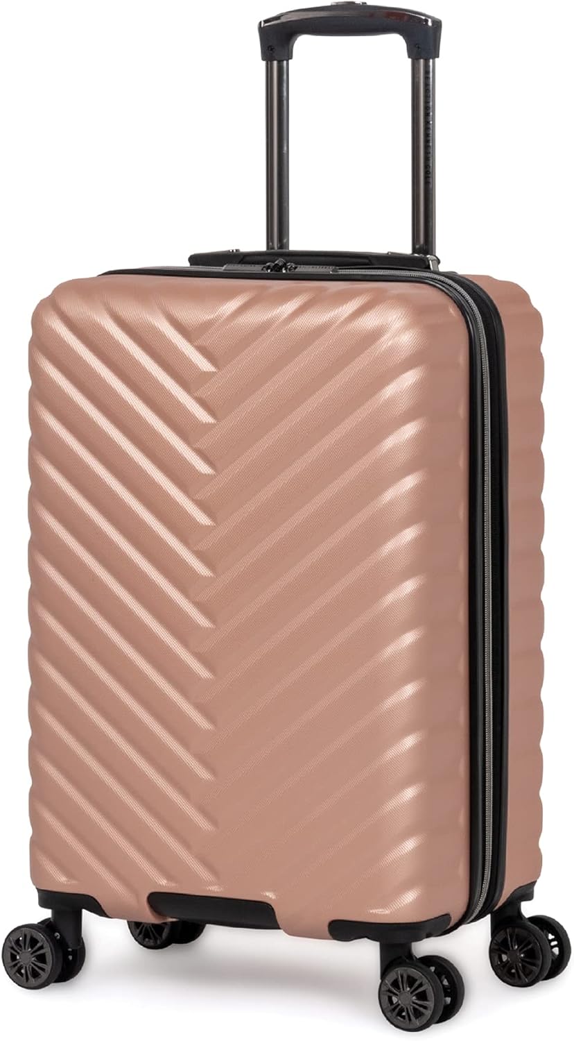 REACTION Madison Square Lightweight Hardside Chevron Expandable Spinner Luggage, Black, 2-Piece (20" Carry On + Tote)