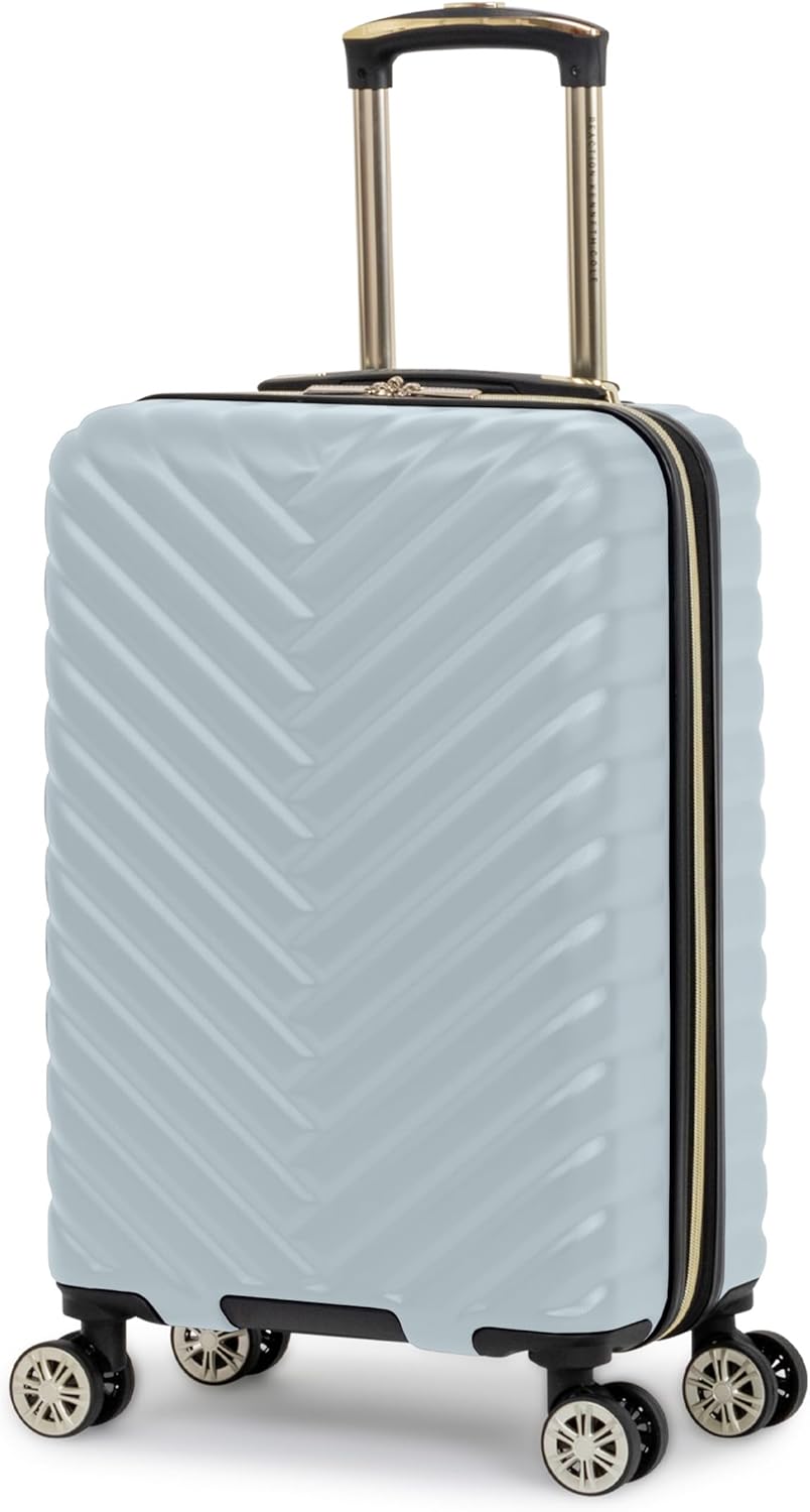 REACTION Madison Square Lightweight Hardside Chevron Expandable Spinner Luggage, Black, 2-Piece (20" Carry On + Tote)