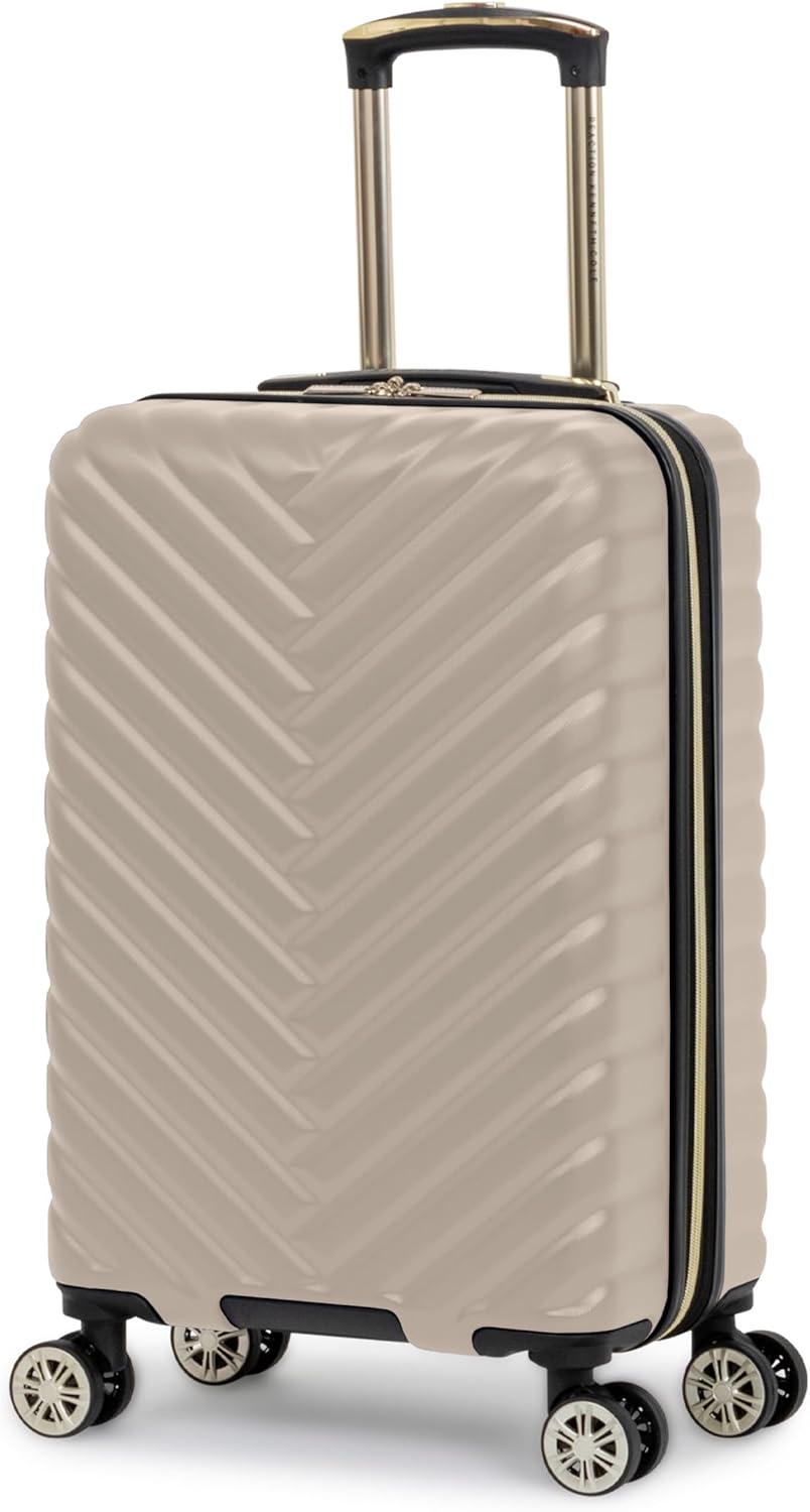 REACTION Madison Square Lightweight Hardside Chevron Expandable Spinner Luggage, Black, 2-Piece (20" Carry On + Tote)