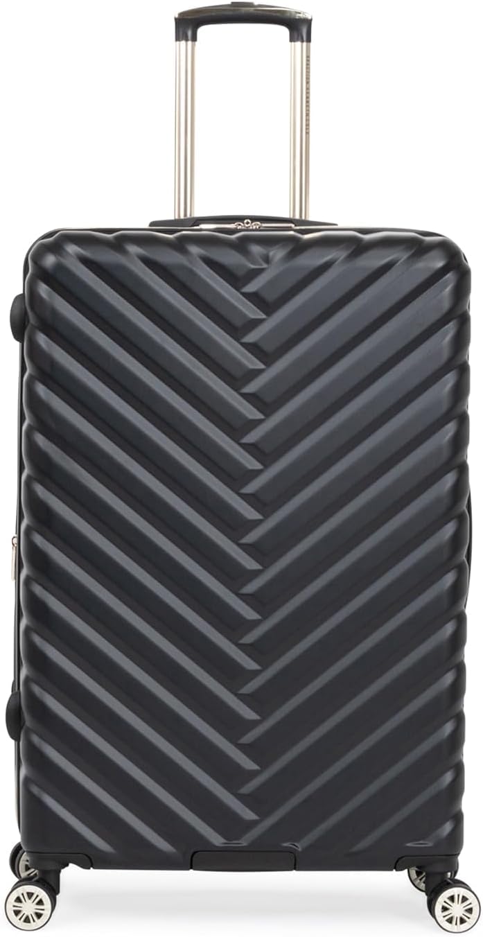 REACTION Madison Square Lightweight Hardside Chevron Expandable Spinner Luggage, Black, 2-Piece (20" Carry On + Tote)