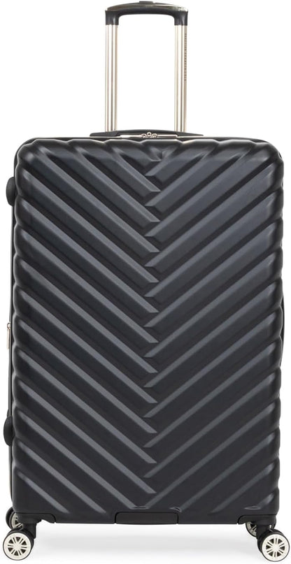 REACTION Madison Square Lightweight Hardside Chevron Expandable Spinner Luggage, Black, 2-Piece (20" Carry On + Tote)
