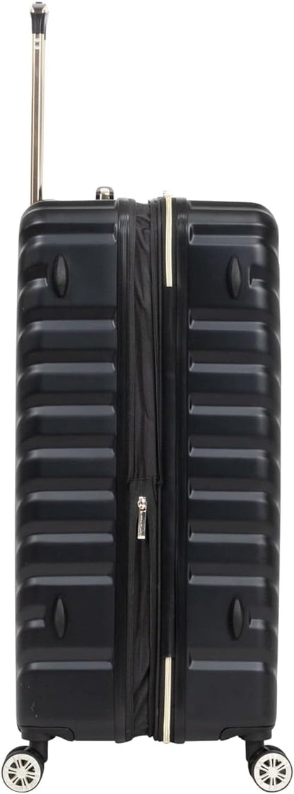 REACTION Madison Square Lightweight Hardside Chevron Expandable Spinner Luggage, Black, 2-Piece (20" Carry On + Tote)