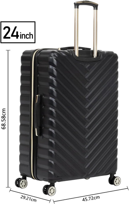 REACTION Madison Square Lightweight Hardside Chevron Expandable Spinner Luggage, Black, 2-Piece (20" Carry On + Tote)