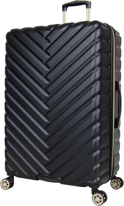 REACTION Madison Square Lightweight Hardside Chevron Expandable Spinner Luggage, Black, 2-Piece (20" Carry On + Tote)