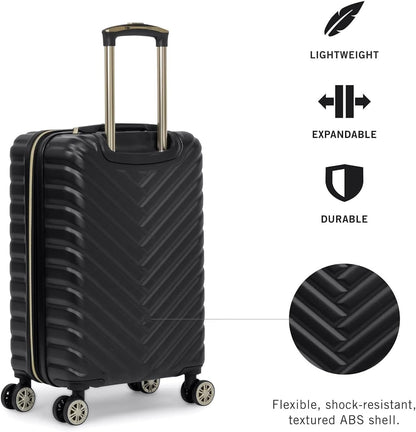 REACTION Madison Square Lightweight Hardside Chevron Expandable Spinner Luggage, Black, 2-Piece (20" Carry On + Tote)