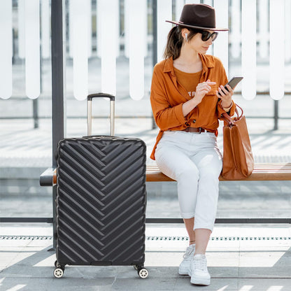 REACTION Madison Square Lightweight Hardside Chevron Expandable Spinner Luggage, Black, 2-Piece (20" Carry On + Tote)
