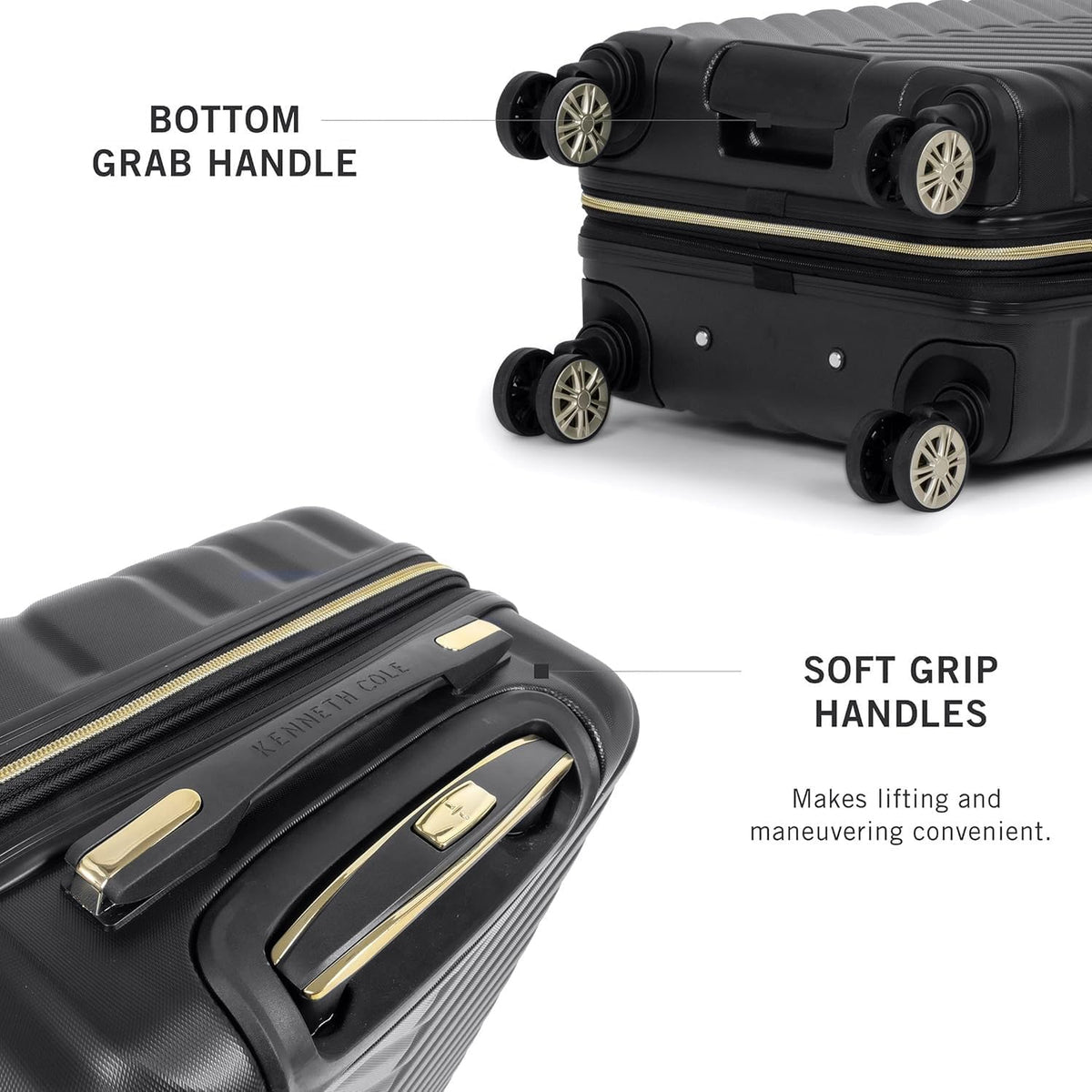 REACTION Madison Square Lightweight Hardside Chevron Expandable Spinner Luggage, Black, 2-Piece (20" Carry On + Tote)