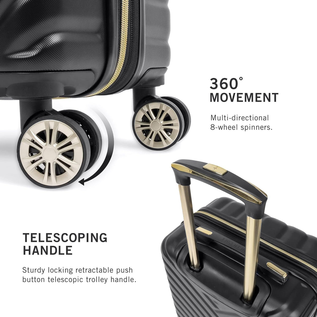 REACTION Madison Square Lightweight Hardside Chevron Expandable Spinner Luggage, Black, 2-Piece (20" Carry On + Tote)