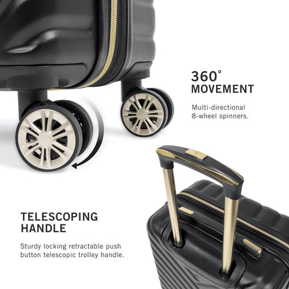 REACTION Madison Square Lightweight Hardside Chevron Expandable Spinner Luggage, Black, 2-Piece (20" Carry On + Tote)