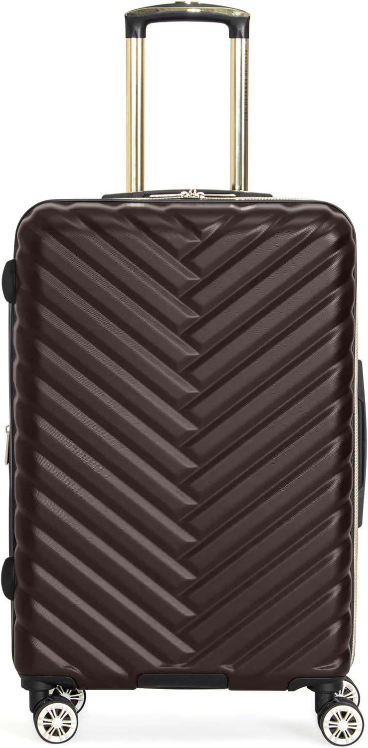 REACTION Madison Square Lightweight Hardside Chevron Expandable Spinner Luggage, Black, 2-Piece (20" Carry On + Tote)