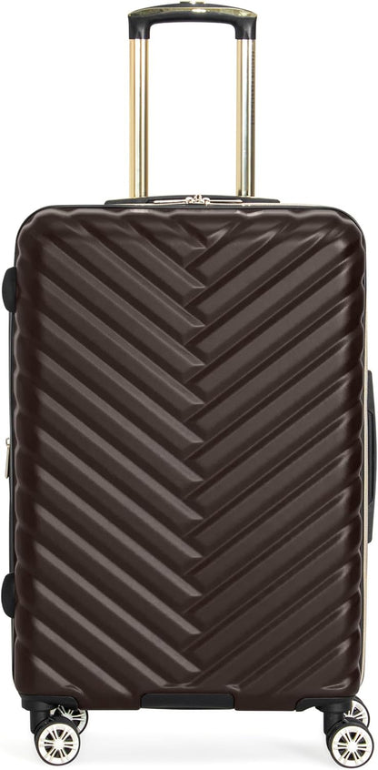 REACTION Madison Square Lightweight Hardside Chevron Expandable Spinner Luggage, Black, 2-Piece (20" Carry On + Tote)