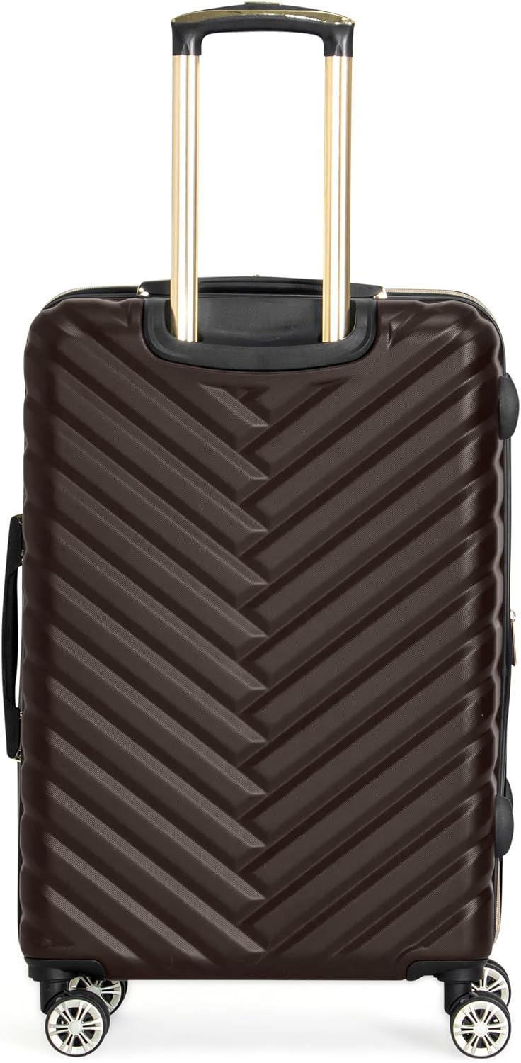 REACTION Madison Square Lightweight Hardside Chevron Expandable Spinner Luggage, Black, 2-Piece (20" Carry On + Tote)