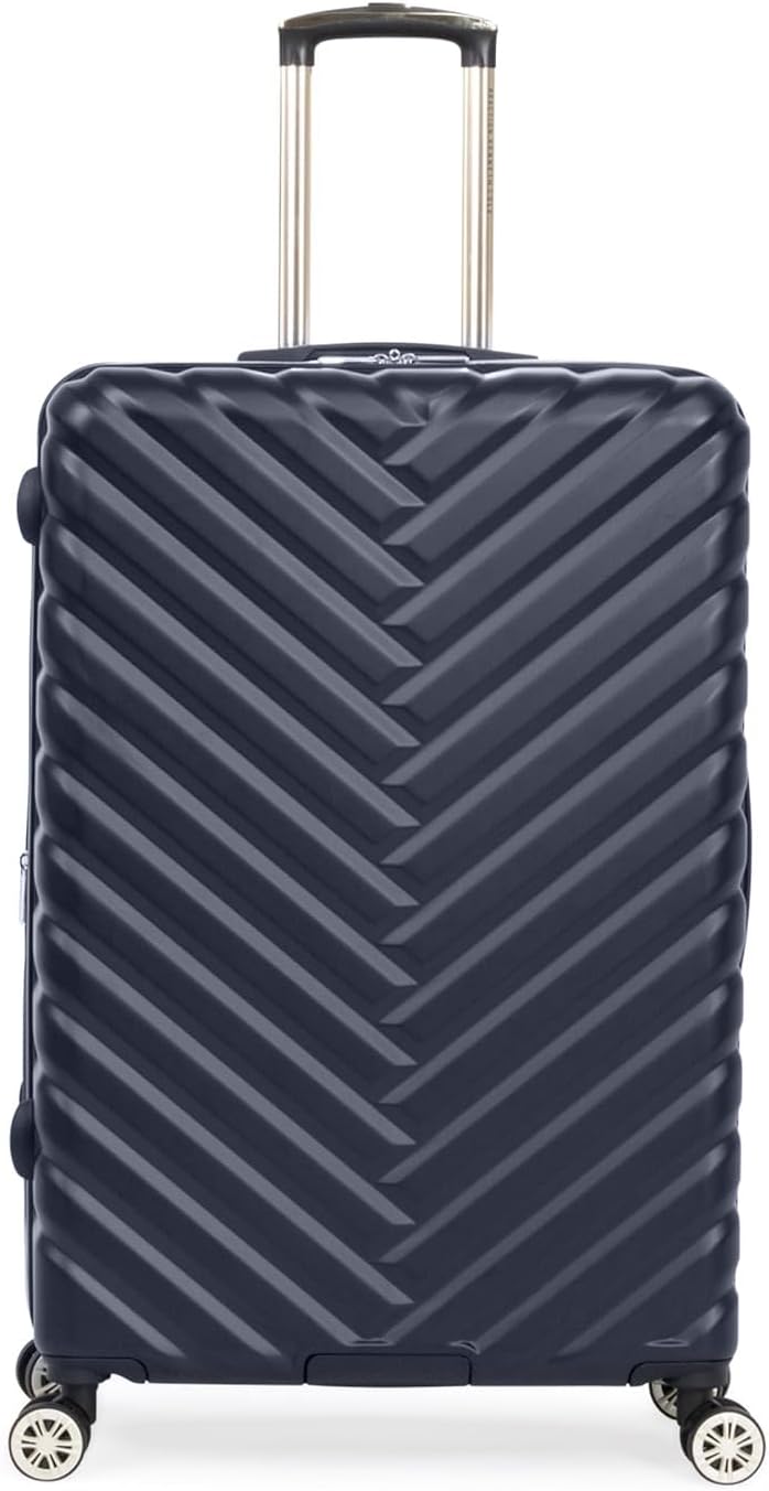 REACTION Madison Square Lightweight Hardside Chevron Expandable Spinner Luggage, Black, 2-Piece (20" Carry On + Tote)