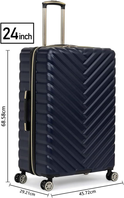 REACTION Madison Square Lightweight Hardside Chevron Expandable Spinner Luggage, Black, 2-Piece (20" Carry On + Tote)