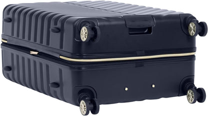 REACTION Madison Square Lightweight Hardside Chevron Expandable Spinner Luggage, Black, 2-Piece (20" Carry On + Tote)