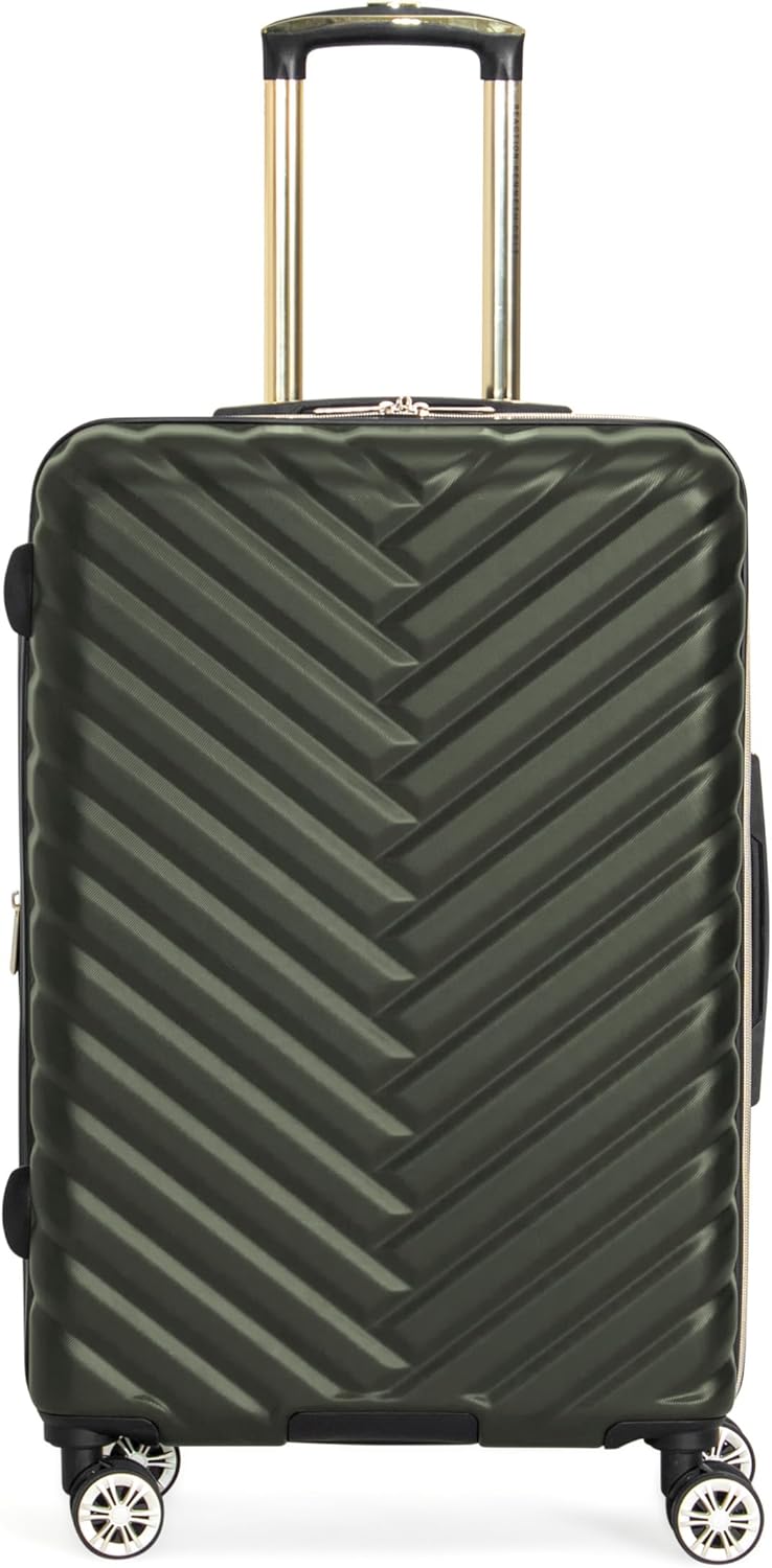 REACTION Madison Square Lightweight Hardside Chevron Expandable Spinner Luggage, Black, 2-Piece (20" Carry On + Tote)