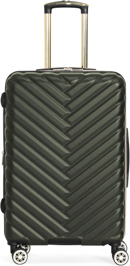 REACTION Madison Square Lightweight Hardside Chevron Expandable Spinner Luggage, Black, 2-Piece (20" Carry On + Tote)