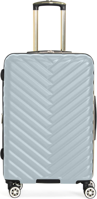 REACTION Madison Square Lightweight Hardside Chevron Expandable Spinner Luggage, Black, 2-Piece (20" Carry On + Tote)