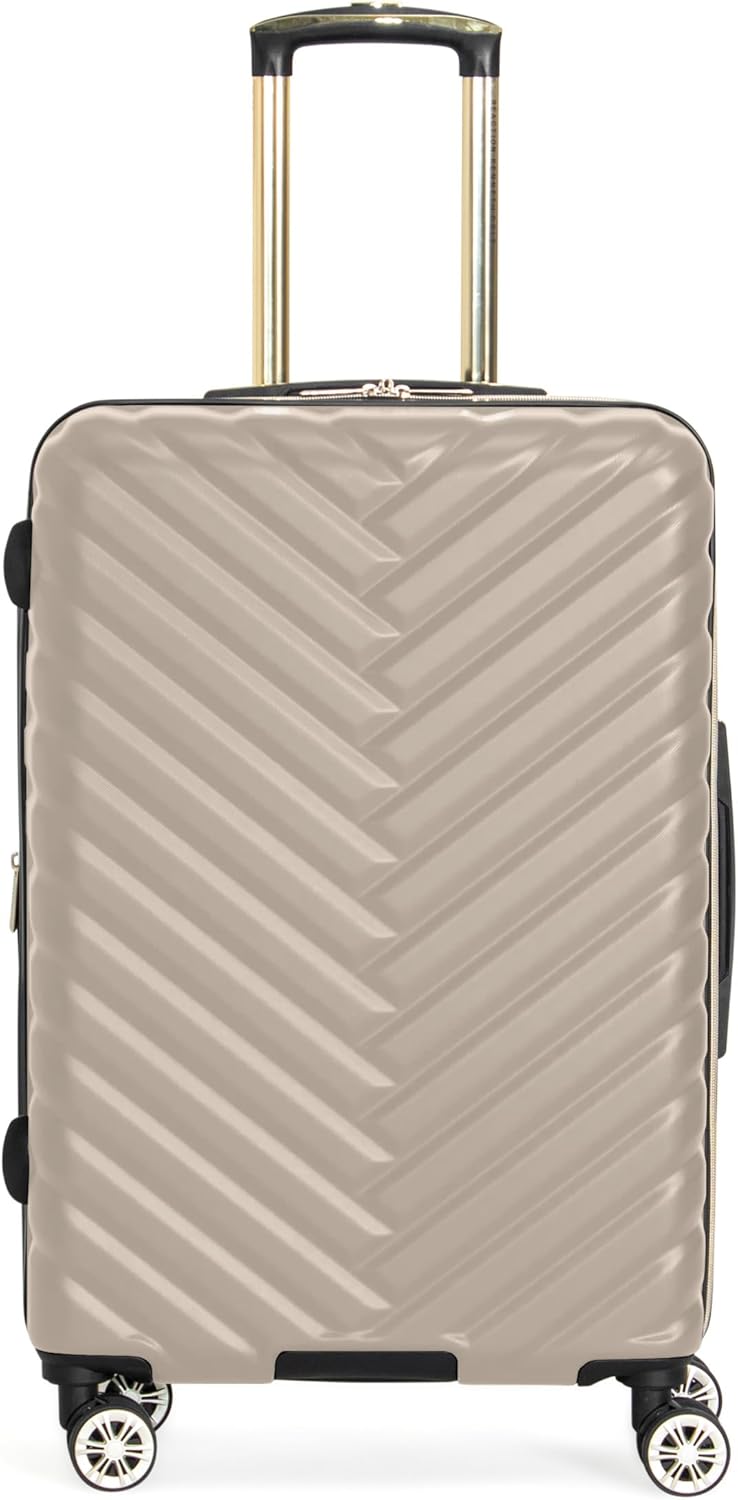 REACTION Madison Square Lightweight Hardside Chevron Expandable Spinner Luggage, Black, 2-Piece (20" Carry On + Tote)