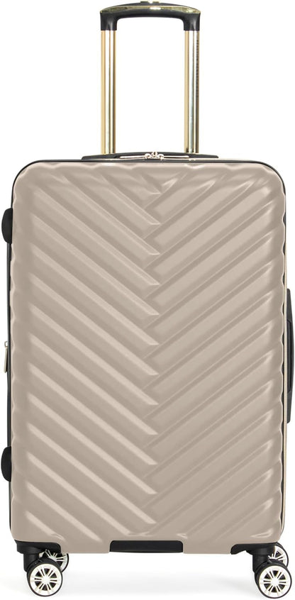 REACTION Madison Square Lightweight Hardside Chevron Expandable Spinner Luggage, Black, 2-Piece (20" Carry On + Tote)
