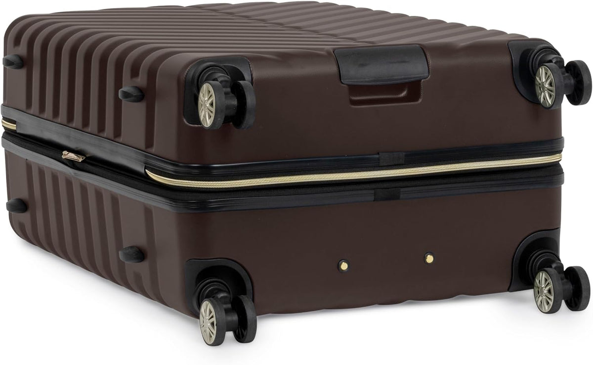 REACTION Madison Square Lightweight Hardside Chevron Expandable Spinner Luggage, Black, 2-Piece (20" Carry On + Tote)