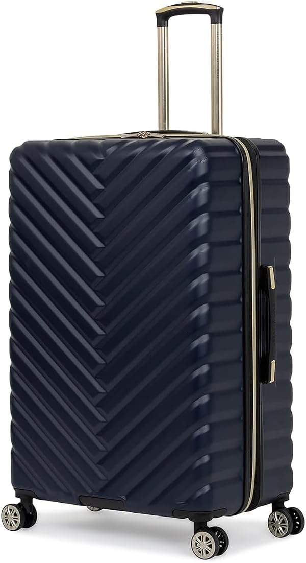 REACTION Madison Square Lightweight Hardside Chevron Expandable Spinner Luggage, Black, 2-Piece (20" Carry On + Tote)