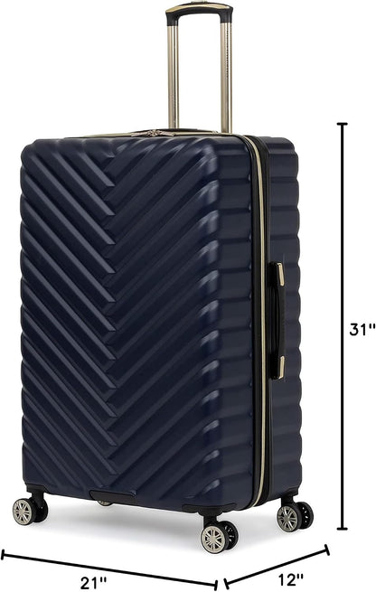 REACTION Madison Square Lightweight Hardside Chevron Expandable Spinner Luggage, Black, 2-Piece (20" Carry On + Tote)