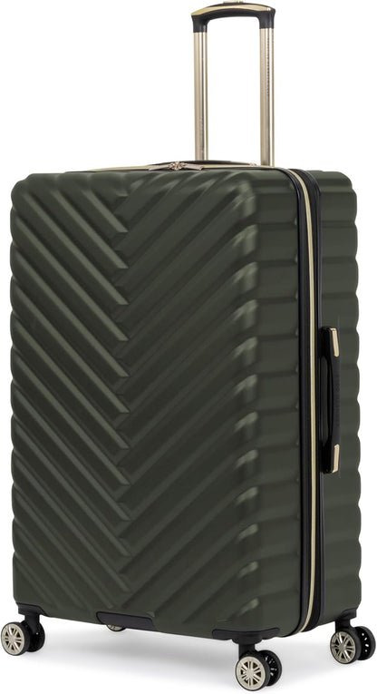 REACTION Madison Square Lightweight Hardside Chevron Expandable Spinner Luggage, Black, 2-Piece (20" Carry On + Tote)
