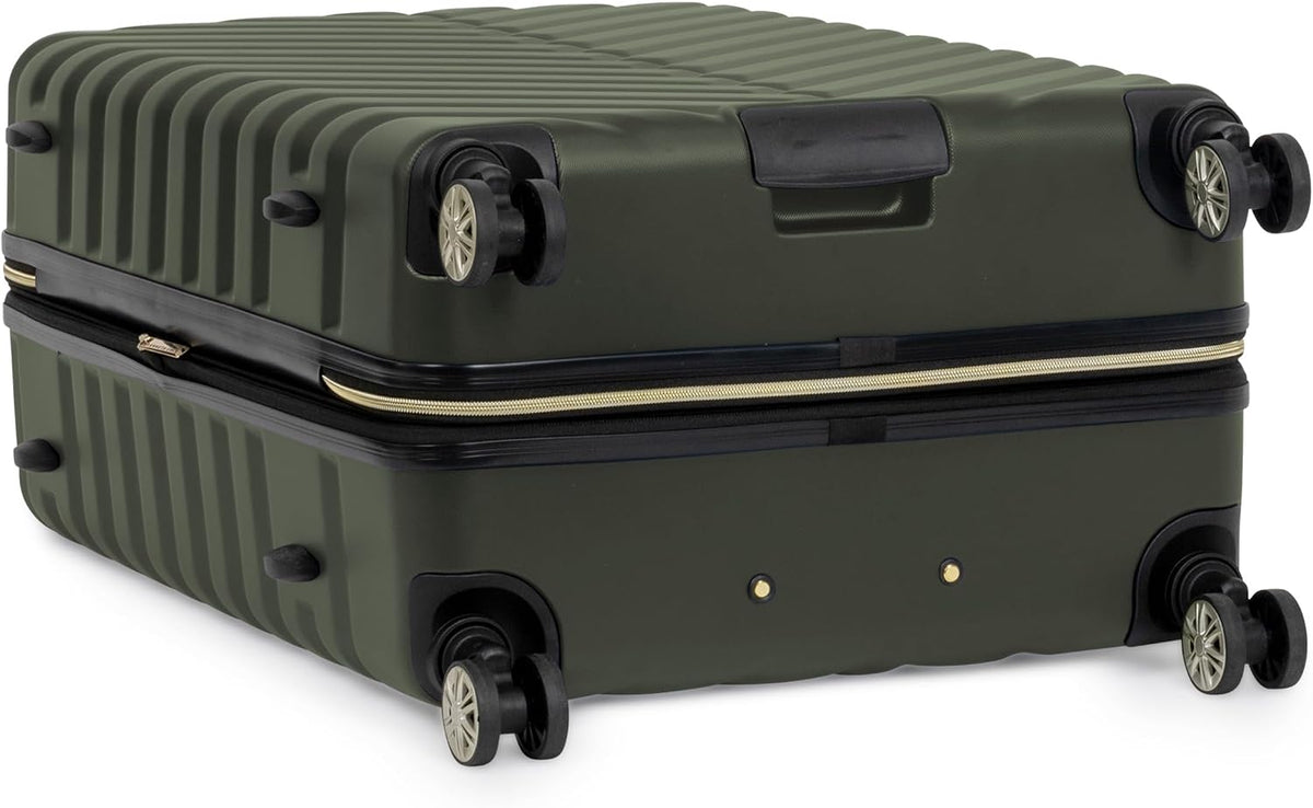 REACTION Madison Square Lightweight Hardside Chevron Expandable Spinner Luggage, Black, 2-Piece (20" Carry On + Tote)