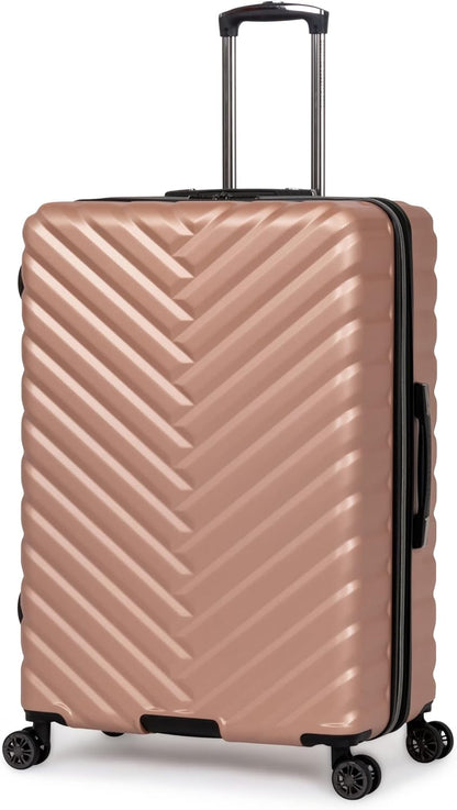 REACTION Madison Square Lightweight Hardside Chevron Expandable Spinner Luggage, Black, 2-Piece (20" Carry On + Tote)